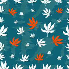 Fototapeta na wymiar Seamless repeating pattern of white and orange leaves marijuana