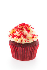 Red velvet cupcakes isolated on white