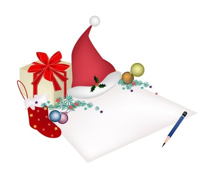 Christmas Item and Gift Box on Blank Page