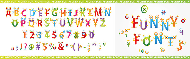 Creative Funny English font with wings and eyes