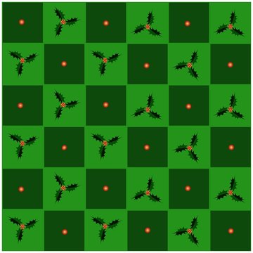 Christmas Holly in Green and Dark Green Chess Board