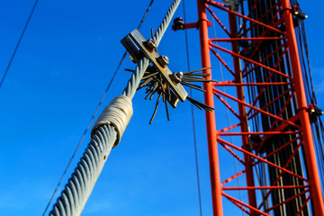 High mast metal structure telecommunication on tower with blue s