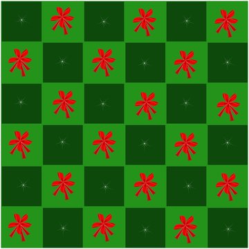 Red Bow in Green and Dark Green Chess Board