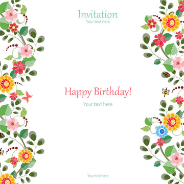 invitation card with cute flowers for your design