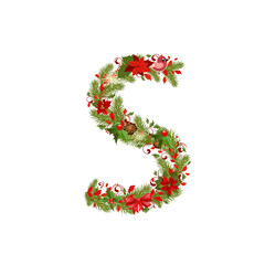 christmas floral tree letter S