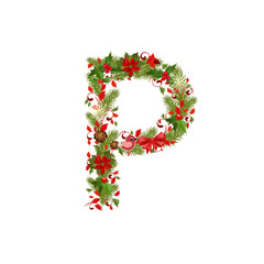 christmas floral tree letter P