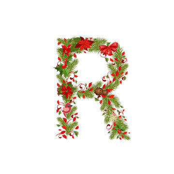 christmas floral tree letter R