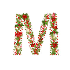 christmas floral tree letter M