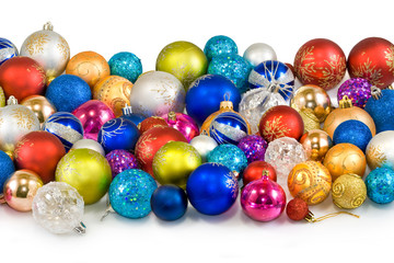 image of many Christmas tree decorations closeup