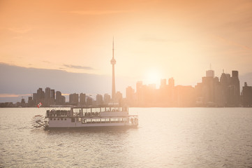 Old ship with young people. Ontario lake.