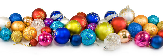Fototapeta na wymiar Isolated image of many Christmas tree decorations closeup