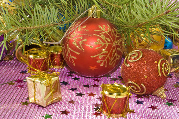 Fototapeta na wymiar image of many Christmas tree decorations closeup
