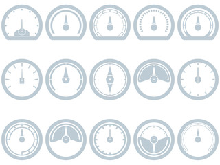 Set of fifteen flat, simple, speedometer style icons