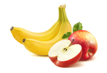 Banana and apple isolated on white background © yggdrasil