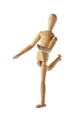 mannequin old wooden dummy acting about soccer isolated
