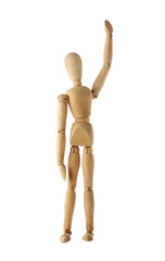 mannequin old wooden dummy winning and finish acting isolated