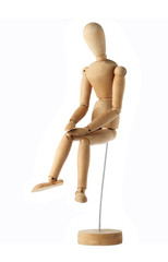 mannequin old wooden dummy feeling sad isolated on white