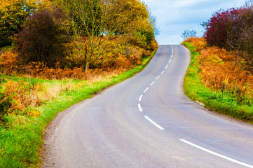 Fototapeta na wymiar Autumn contryside road in Yorkshire Dales National Park, UK