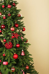 Decorated Christmas tree closeup