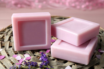 Obraz na płótnie Canvas Bars of natural soap with fresh lavender