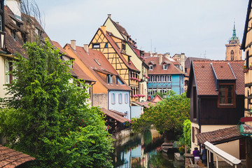 Fototapeta na wymiar Panoramic view on canal in Petite Venice neighborhood of Colmar,