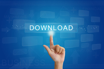 hand press on download button on touch screen