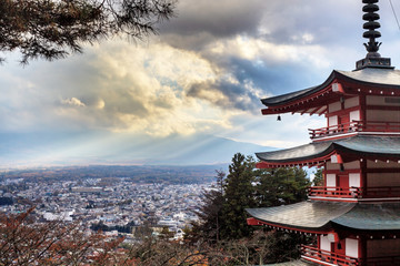 Mt. Fuji with fall colors in Japan.