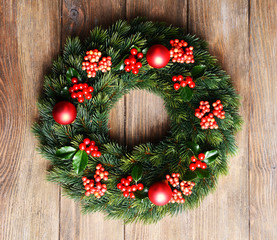 Christmas decorative wreath with leafs of mistletoe