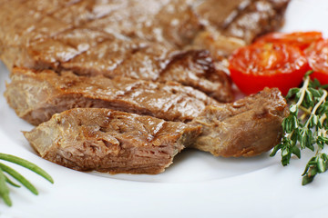 Delicious grilled meat on table, close-up
