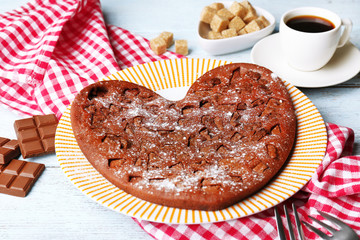 Homemade chocolate pie on table