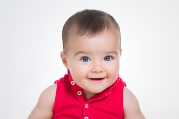 brunette kid on white background