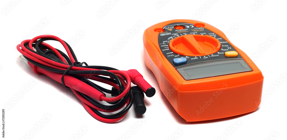 Wall mural orange multimeter on a white background