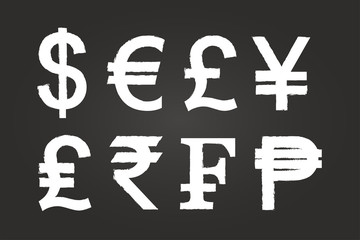 Currency Icon Set On Blackboard