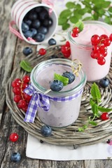 Homemade yogurt with blueberry and red currant