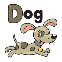 Little dog or puppy coloring book. Alphabet D