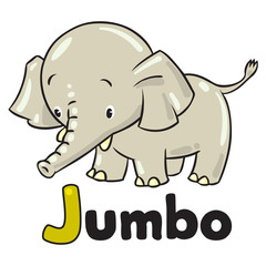 Little funny elephant or jumbo. Alphabet J
