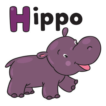 Little funny hippo. Alphabet H