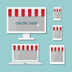 computer laptop tablet and smart phone online shopping