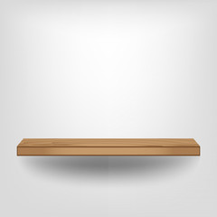 Empty wood shelf on white