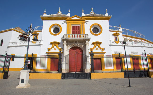 Seville - The facade on Plaza del Toros in baroque style.