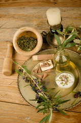 Fototapeta na wymiar Olive oil based cosmetics