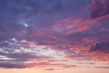 Sky with purple clouds at sunset