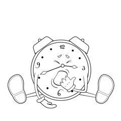 Coloring book. Sleepy Alarm-clock yawns