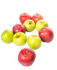 Red and green apple over white background