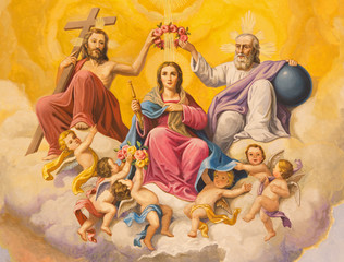 Seville - Neo-baroque fresco of Coronation of Virgin Mary - obrazy, fototapety, plakaty