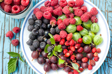 Berries in a plate on a table
