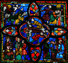 Stained glass window in Tours Cathedral