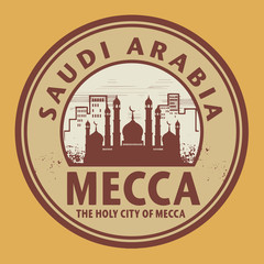Stamp or label with text Mecca, Saudi Arabia inside