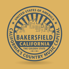 Grunge rubber stamp with name of Bakersfield, California