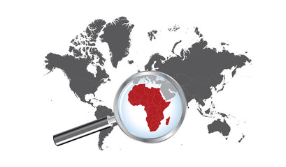 World map countries with Africa magnified by loupe